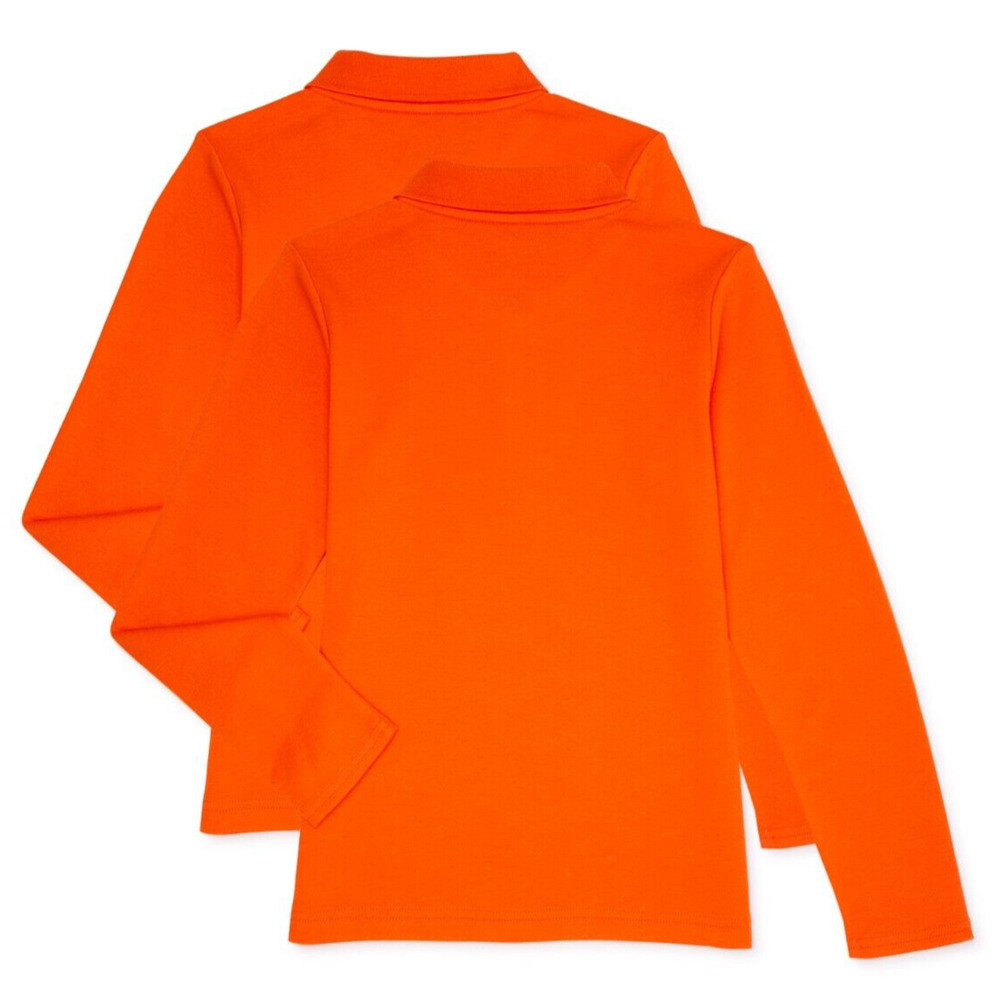 Girls School Uniform Long Sleeve Interlock Polo Shirt, XL 14-16 Orange